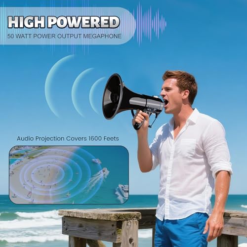 50W Megaphone Bullhorn with Detachable Microphone - Black