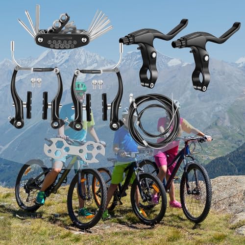 Qcdou Black Bike Brakes Set with Cables & Tools - Universal V-Type Front & Rear