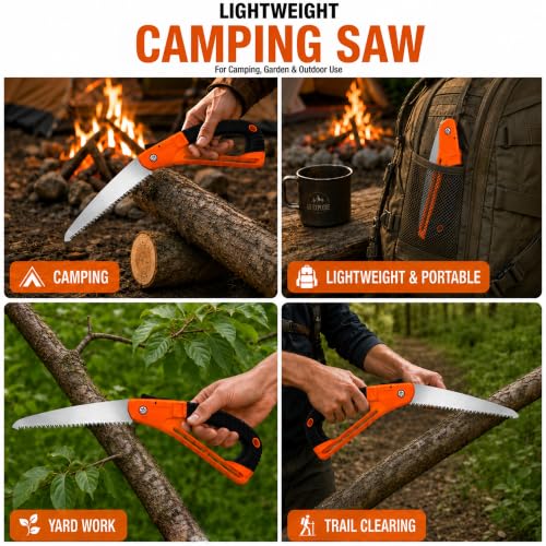 Folding Camping Saw with Safety Hand Guard and SK5 Blade