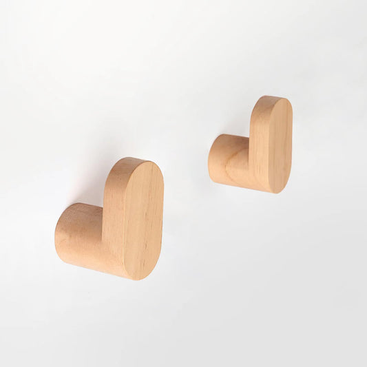 LIVESO Wood Wall Hooks, 2 Pack Modern Minimalist Wood Hooks Wall Mounted, Natural Wooden Wall Coat Hook Rack, Wooden pegs for Hanging Hat, Towel, Robe, Bag