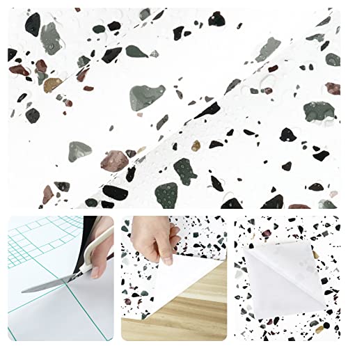 Terrazzo Contact Paper Peel and Stick Wallpaper Modern Granite Contact Paper for Countertops Waterproof Kitchen Self Adhesive Matte Thick Bathroom Countertop Stick Paper Vinyl Removable Shelf Liner