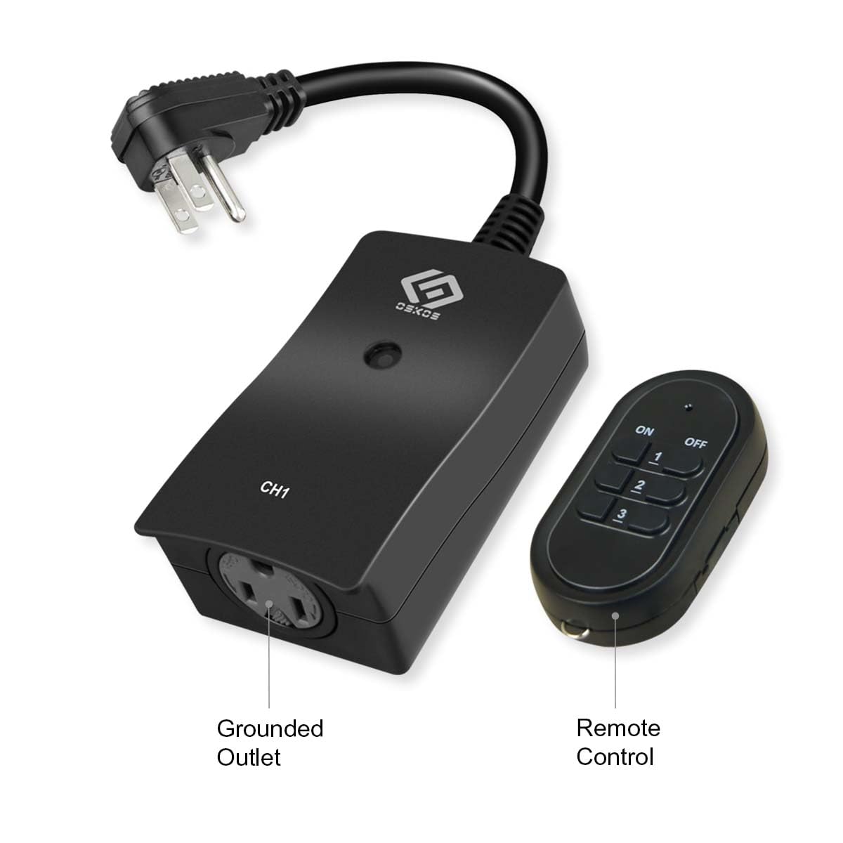 OSKOS Outdoor 3 Pack Outlets with Wireless Remote Control, 0.5ft Power Cord, Black.