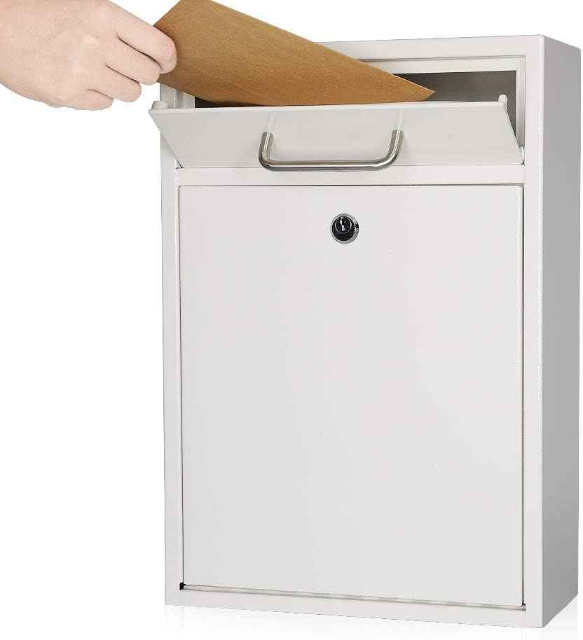 Secure Wall-Mount Mailbox with Lock | KYODOLED Large Steel Drop Box, Black, 16.2H x 11.22L x 4.72W