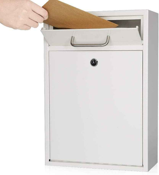Secure Wall-Mount Mailbox with Lock | KYODOLED Large Steel Drop Box, Black, 16.2H x 11.22L x 4.72W