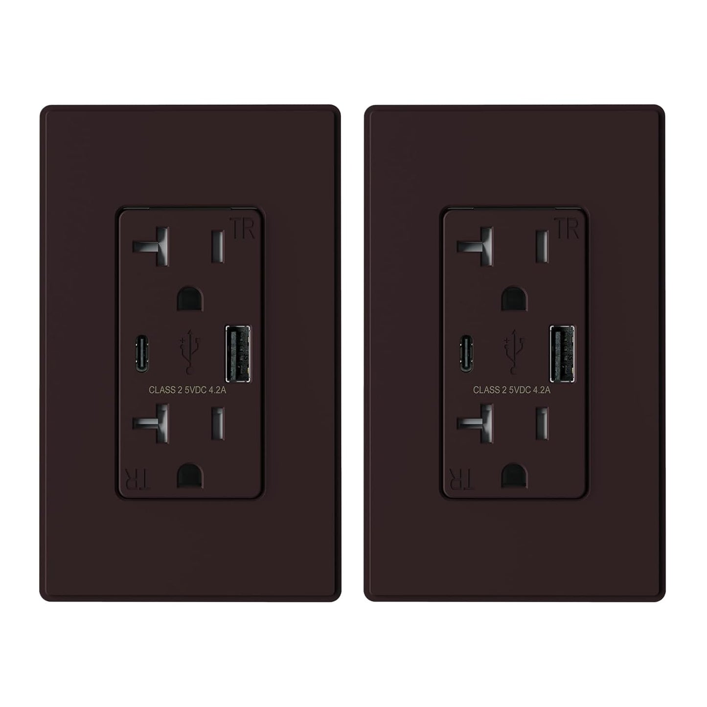 USB Charger Wall Outlet with USB A & C Ports - 15A Tamper Resistant, UL Listed, 6 Pack - Matte Light Almond