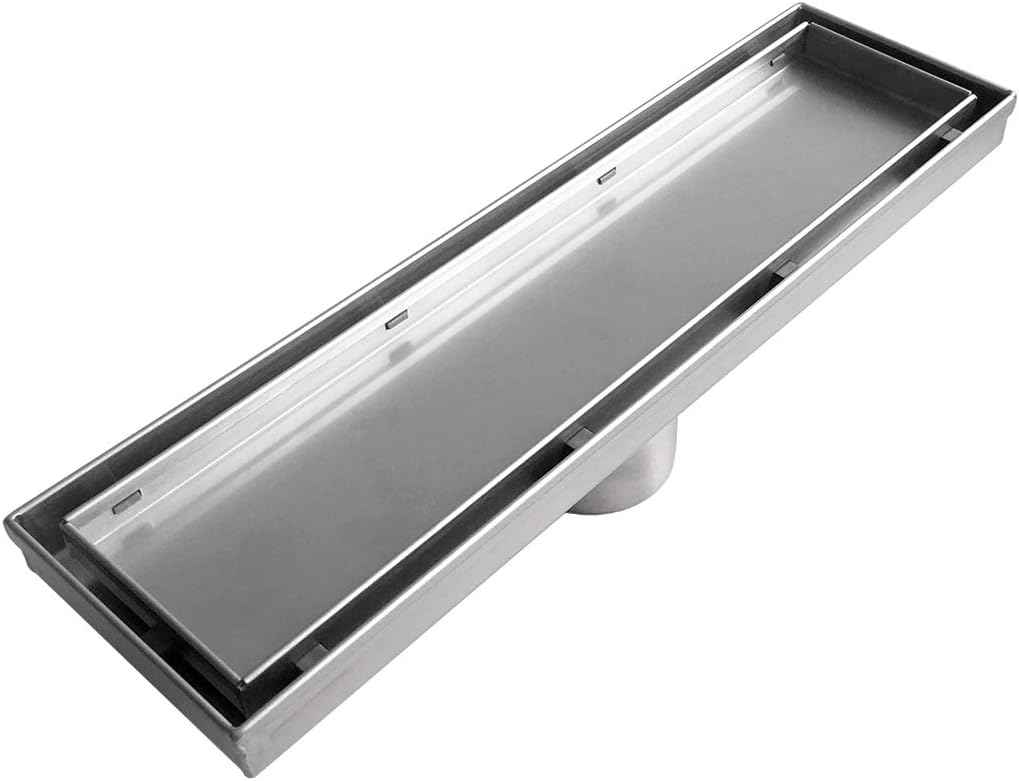Neodrain 18-Inch Gold Linear Shower Drain - Brushed Brass, Tile Insert Cover & Hair Strainer
