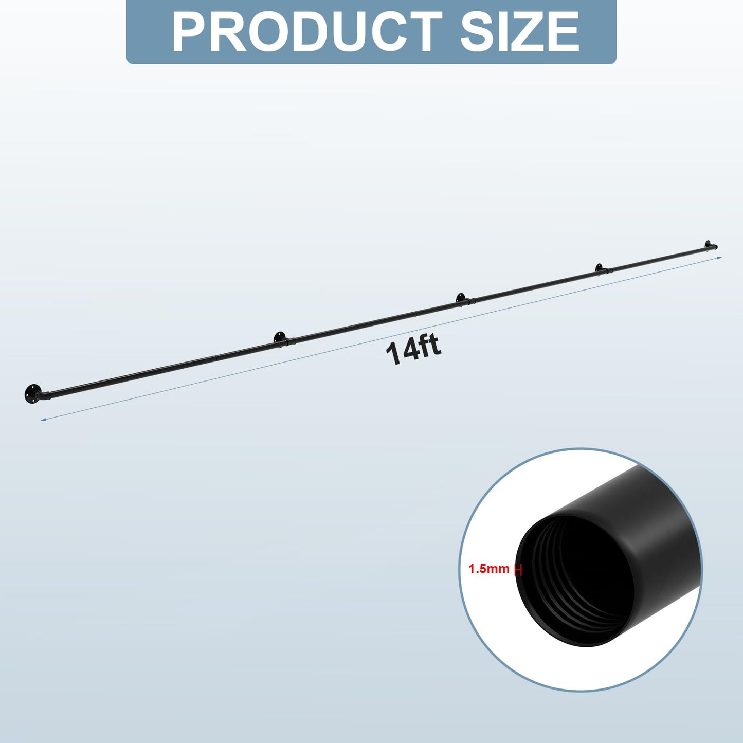 mapleway Pipe Stair Handrail, 14ft Railing for Indoor Steps Metal Staircase Hand Rail Industrial Iron Handle for Wall Mount Support, Black