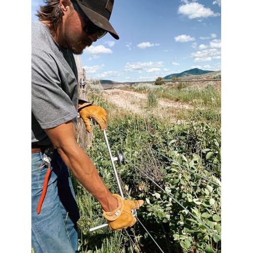 Iron Fencer Leather Work Glove - 207 Large Golden Stag Cowhide Leather Fencing Gloves for Men Heavy Duty Double Palm, Guantes de Trabajo, Ranch, 207L