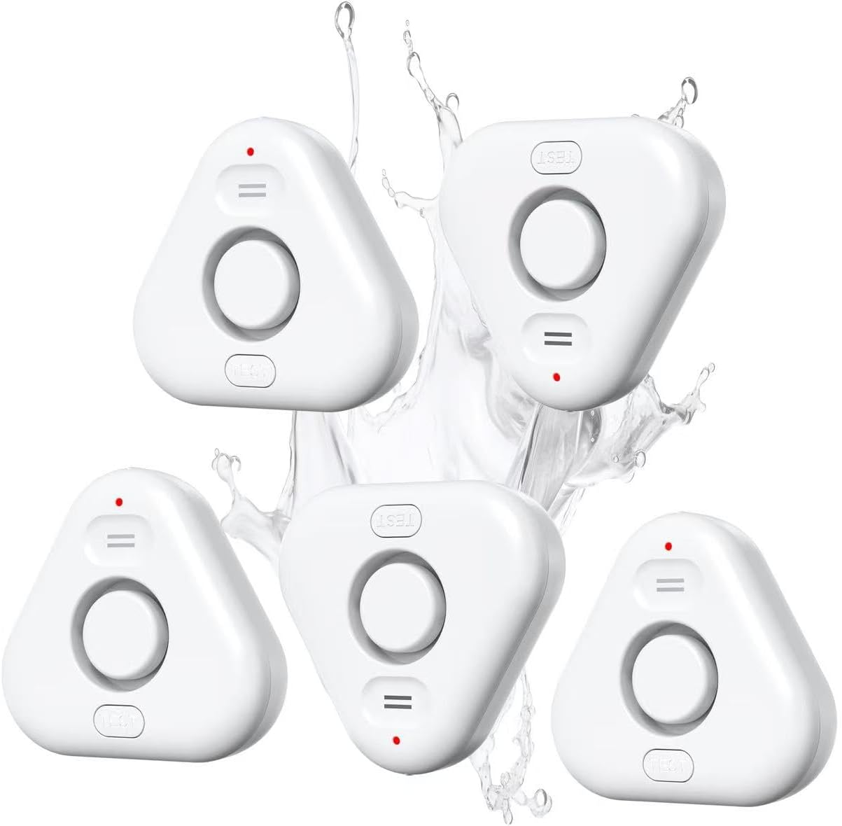 Water Leak Detector 5-Pack - Stechro Adjustable Audio Alarm 0-120dB, IP66 Sensor for Home, Kitchen & Basement