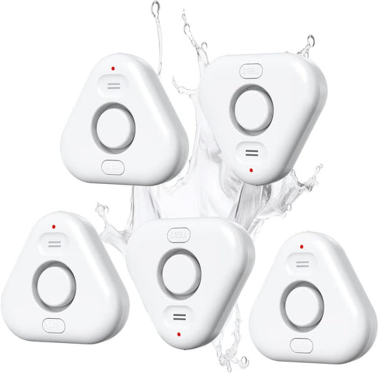 Water Leak Detector 5-Pack - Stechro Adjustable Audio Alarm 0-120dB, IP66 Sensor for Home, Kitchen & Basement
