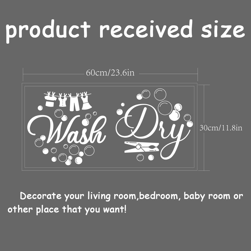 SUPERDANT Laundry Room Wall Stickers Wash and Dry Vinyl Wall Decals Washing Machine Art Wash Room DIY Decoration Hang Out to Dry Print for Washing Machine Laundry Rooms Decor White