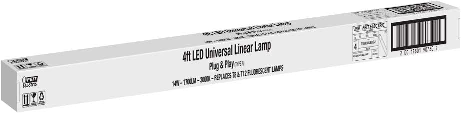 Feit Electric 4ft T8 LED Bulbs - 32W/40W Replacement, 3000K Warm White, 50,000-Hr Lifetime, Ballast Compatible - 4 Pack