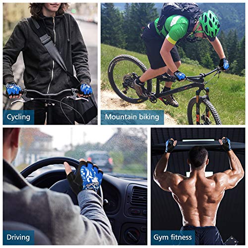Half Finger Cycling Gloves - Breathable Anti-Slip MTB Bike Gear - Blue, Large