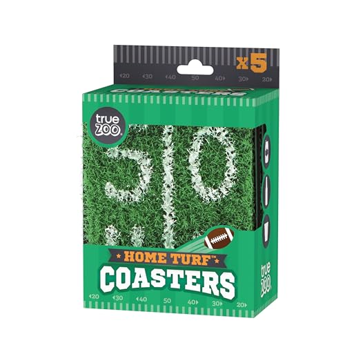 True Zoo Home Turf Astro Turf Football Field Drink Coasters Set of 5, Game Day Table Decor