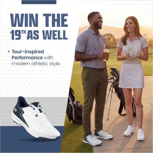 Golf Shoes for Men - Waterproof Spiked Elite Vortex Rival - White/Navy / 10.5