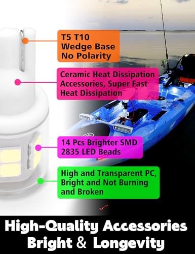 906 T10 Wedge Marine LED Bulb White 6000K Navigation Light, 2-Pack