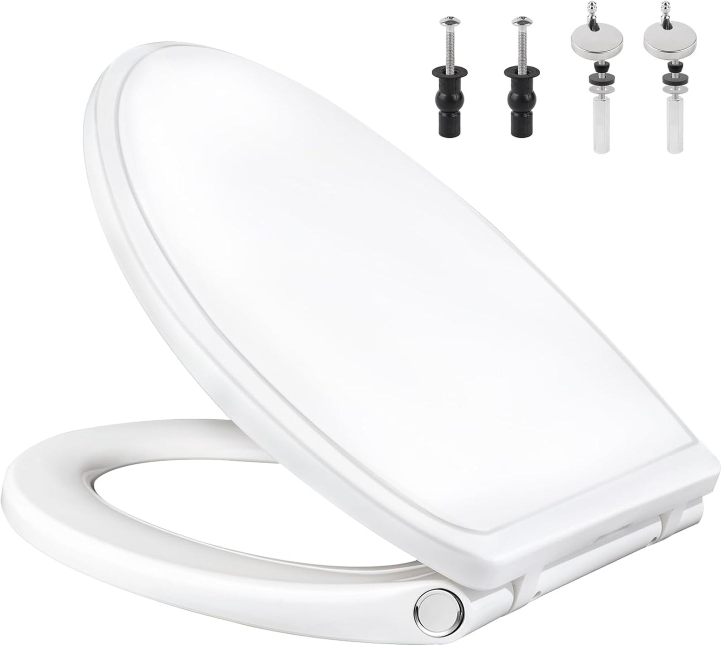 Soft Close Oval Toilet Seat Replacement with Non-Slip Bolts & Bumpers - Fits Kohler, American Standard, TOTO - Easy One-Click Release, White