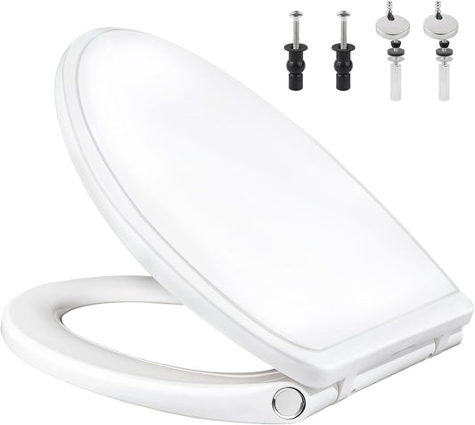 Soft Close Oval Toilet Seat Replacement with Non-Slip Bolts & Bumpers - Fits Kohler, American Standard, TOTO - Easy One-Click Release, White
