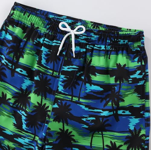 SeaKKO Boys Rash Guard Swim Set with Trunks - Blue Palm Tree, Size 4-16, Quick Dry