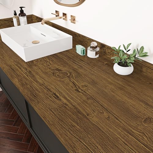 Wallercity Vintage Brown Wood Grain Contact Paper for Kitchen Countertop Rustic Peel and Stick Countertops Wallpaper for Cabinets Shelf Backdrop Vinyl Waterproof Self Adhesive Wooden Wrap 15.8x78.7 IN
