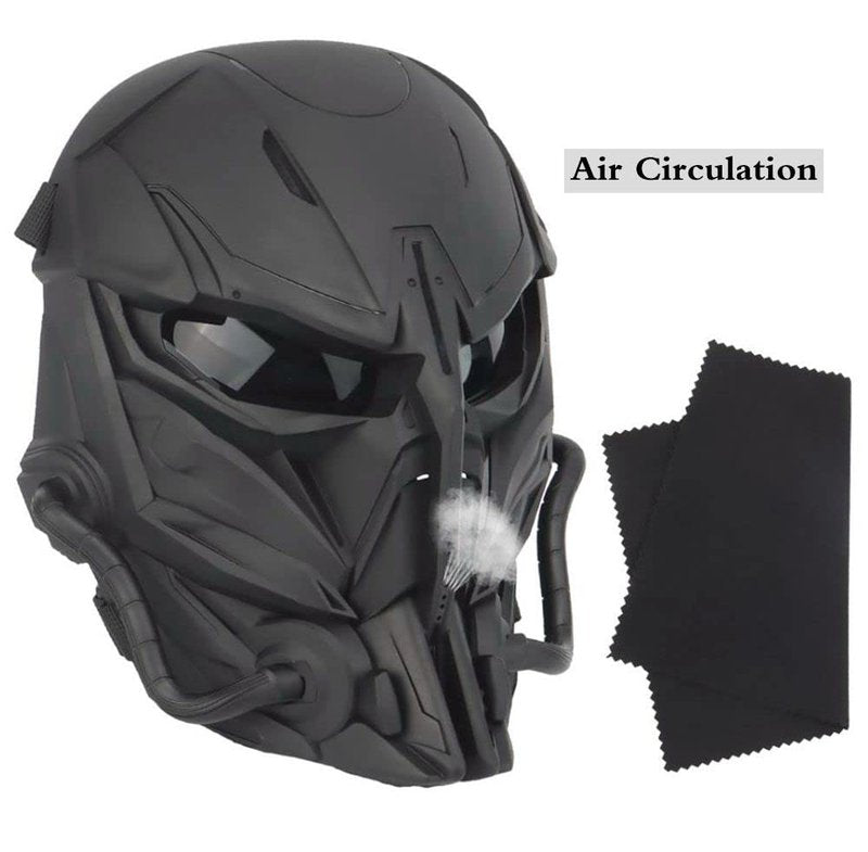 Tactical Skull Full Face Cosplay Mask with Lens Goggles Eye Protection, Men's Airsoft Mask Face Shield for Playing Airsoft/Paintball Halloween Games Cosplay (Black)