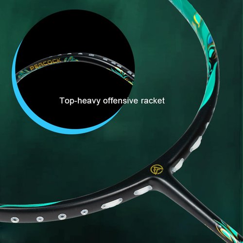 ALPSPORT Peacock 4U G5 6.8mm 40T Graphite Shaft Max 35LBS T800 Professional Racquet, Secondary Molding Full Carbon Fiber Badminton Racket with Gift Box, 1 Flannel Bag, 2 Grips Tapes (Black)