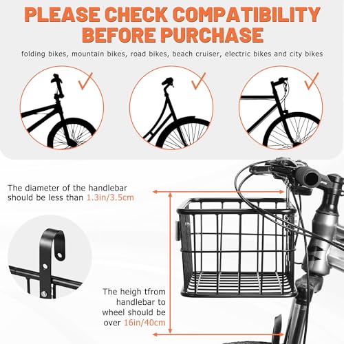 CDYWD Front Bike Basket with Removable Liner Bag, Heavy-Duty Front Cargo Basket