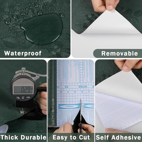 Green Peel and Stick Wallpaper, Gothic Floral Textured Dark Wall Paper Contact Paper 118"X17.7", Renter Friendly Modern Kitchen Drawers Walls Cabinets Self Adhesive Damask Cabinet Vinyl Roll