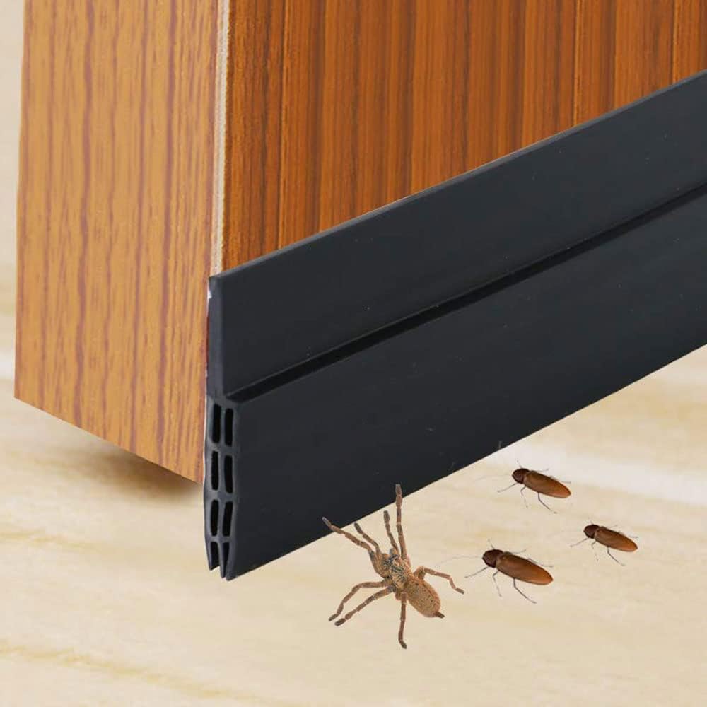 JBWKWELM 2PC Silicone Door Draft Stopper - 39in x 35in Black Door Seal Strip for Interior & Exterior Doors Weather Stripping Soundproof1