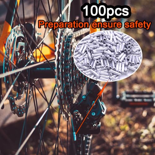 Bike Cable End Caps - 100PCS Silver Alloy Brake & Shift Crimp Tips