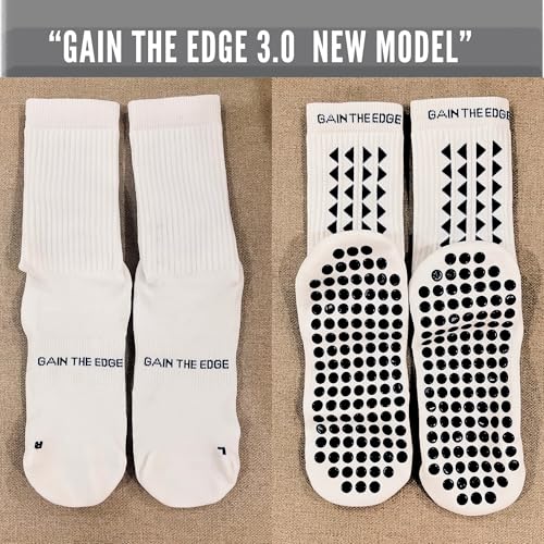 Gain The Edge Soccer Grip Socks - Large White 4pc Set