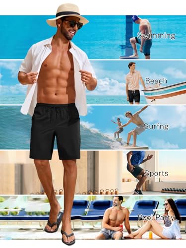 Men's Quick Dry Swim Trunks with Compression Liner & Zipper Pockets