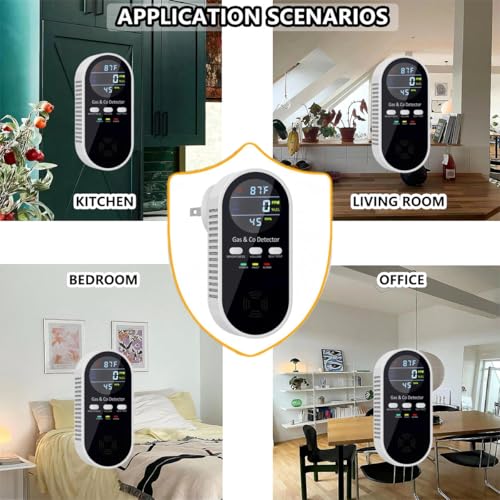 5 in 1 Carbon Monoxide Detector & Natural Gas Detector with Temperature Humidity Display£¬Battery Backup for Plug-in Co Detector and Combination Gas Suitable for Home/Hotel/Travel - 1Pcs