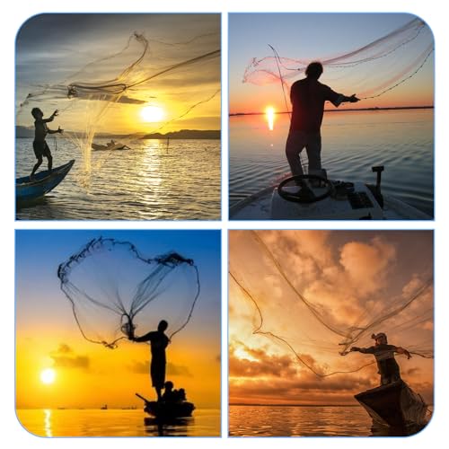BalanZze 8ft Cast Net for Bait 1/2 Inch Mesh - Heavy Sinker, Handcrafted Net with Repair Kit