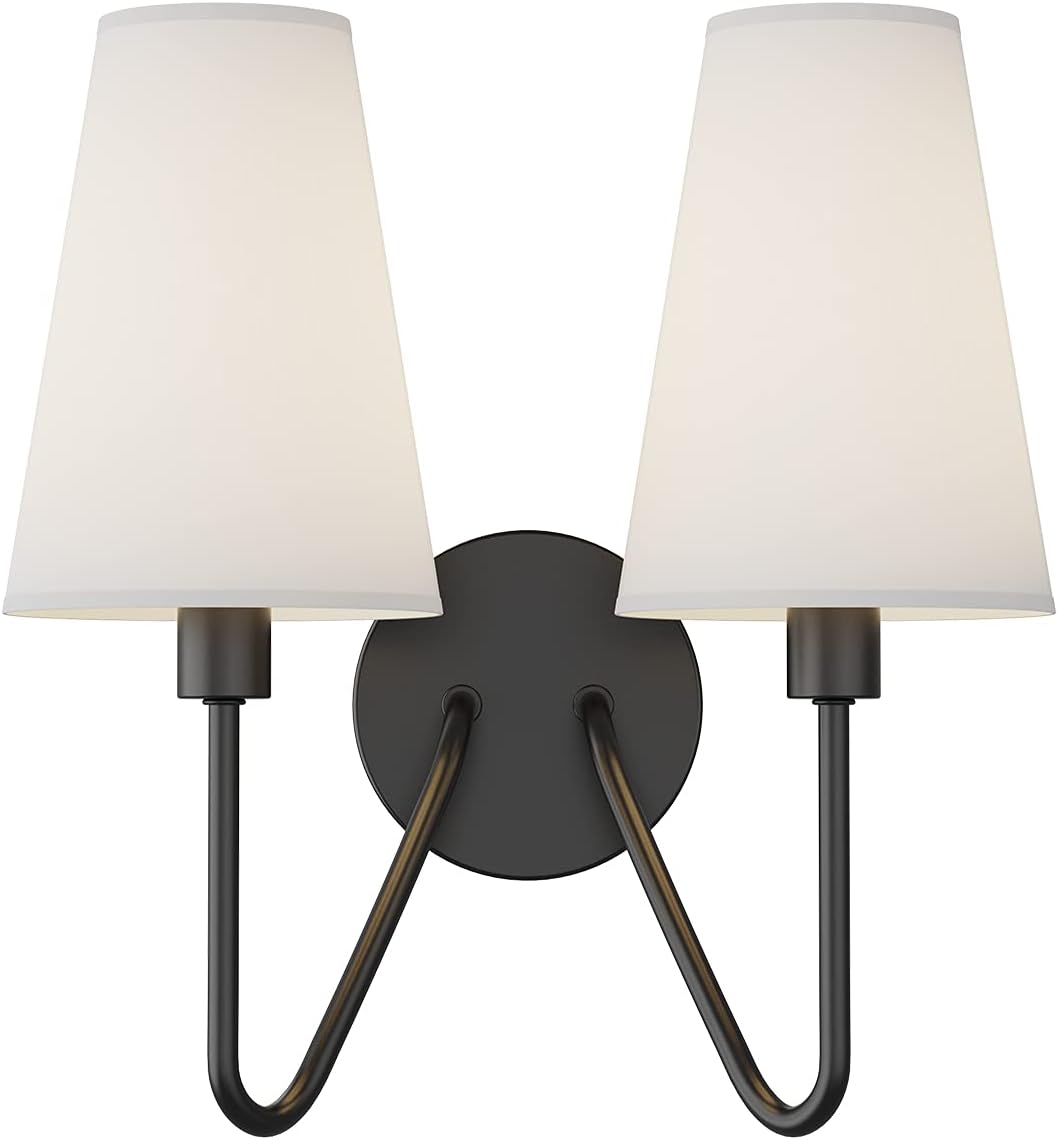 Gold Wall Sconce Lighting Fixture - Set of 2 Classic E12 Hardwired Lamps with Cream Shades