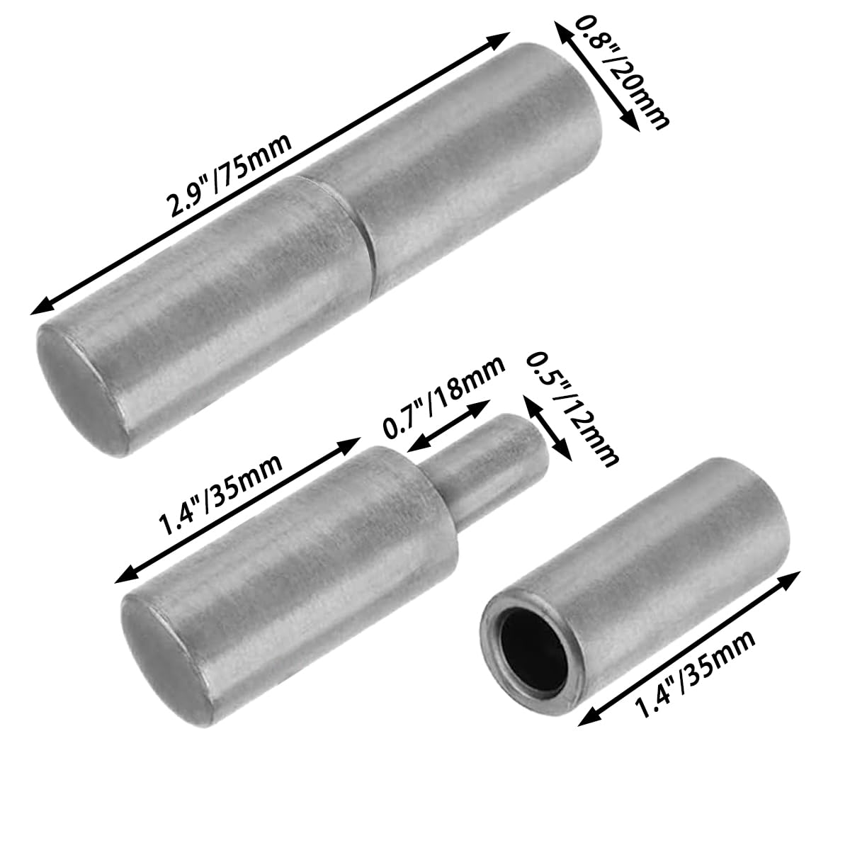 4 PCS Weldable Barrel Hinges Weld On Bullet Door Hinge 3" x 3/4" Heavy Duty Steel Detachable Hinges for Trailer Ramp Gate Swing Door (2 PCS)