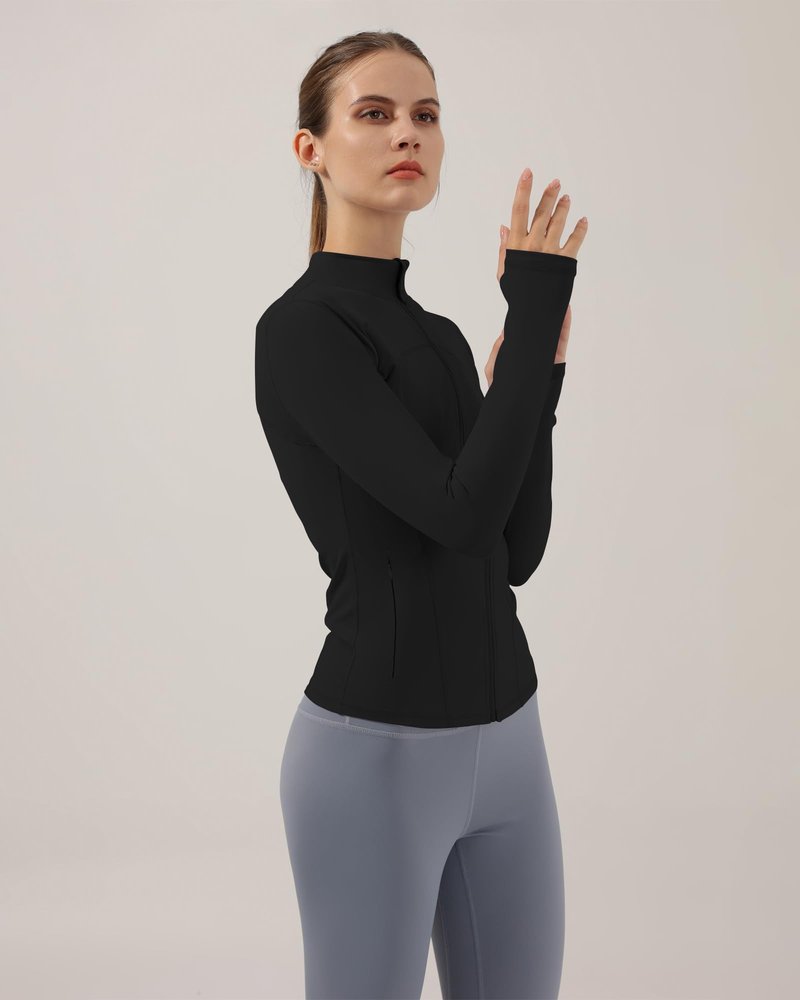 Locachy Women's Slim Fit Full Zip Athletic Running Sports Workout Jacket with Thumb Holes Style 02 Black M