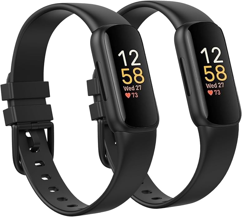 Sweatproof Waterproof Bands for Fitbit Inspire 3 - 2 Pack Black/Black Large 7.1"-8.7"