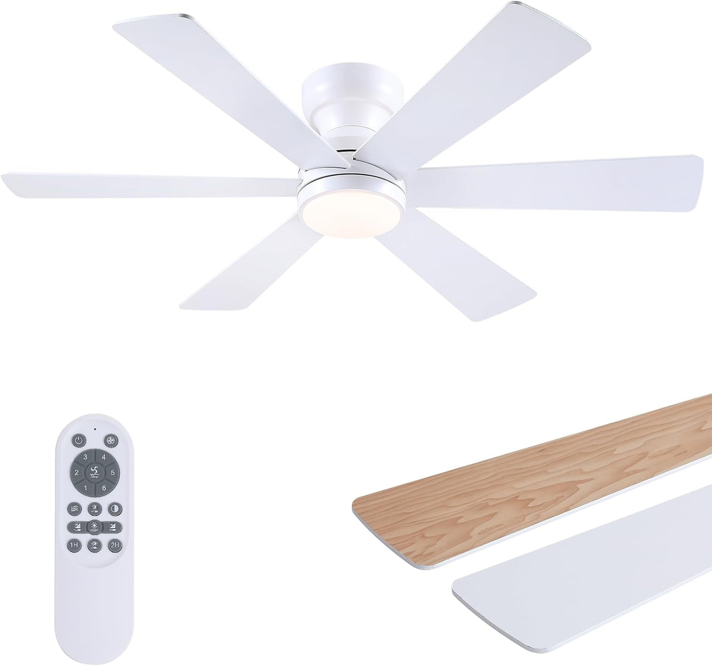 46” Black Low Profile Ceiling Fan with Lights & Remote Control - Dimmable, Noiseless, Reversible for Bedroom
