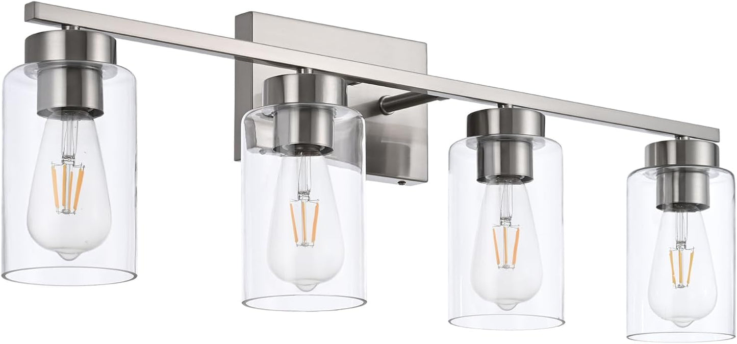 Modern 3-Light Bathroom Vanity Light in Brushed Gold with Clear Glass Shades