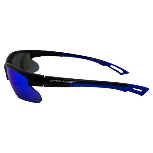 Optic Edge Fireball Wraparound Sports & Motorcycle Sunglasses for Men or Women Semi-Rimless Matte Black Frame w/Dielectric Blue Mirror Lens