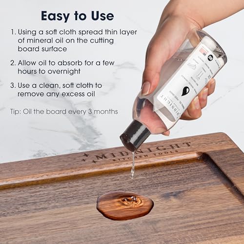 Midnight Oil-Food Grade Mineral Oil-8 oz, Cutting Board & Butcher Block Conditioner, Marble, Stainless Steel, Utensils, Colorless and Odorless