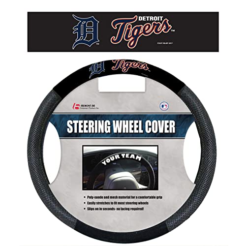 Detroit Tigers Steering Wheel Cover - One Size, Poly-Suede & Mesh