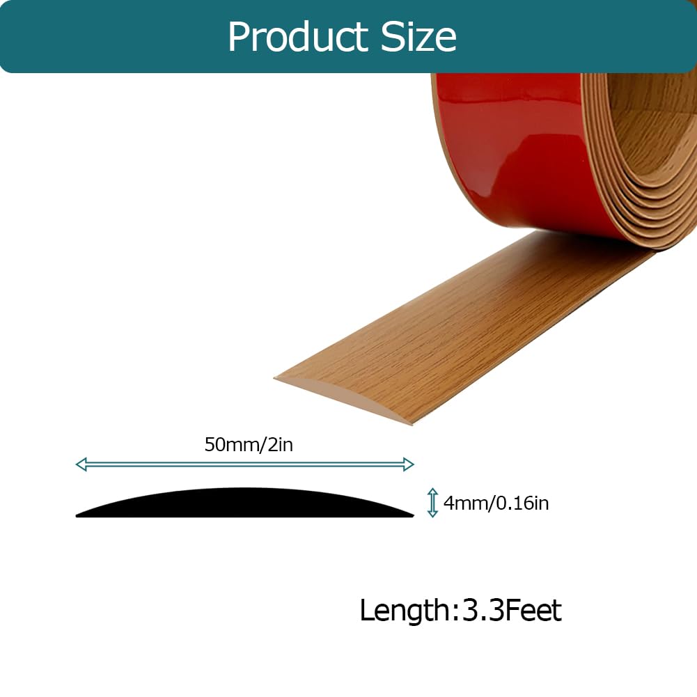 Tintvent Floor Transition Strip, Self-Adhesive Vinyl Flooring Cover Strips, Floor Flat Divider Strip for Joining Floor Gaps, Carpet Threshold Transition; 2" Wide-Brown Wood Grain (3.3Ft)