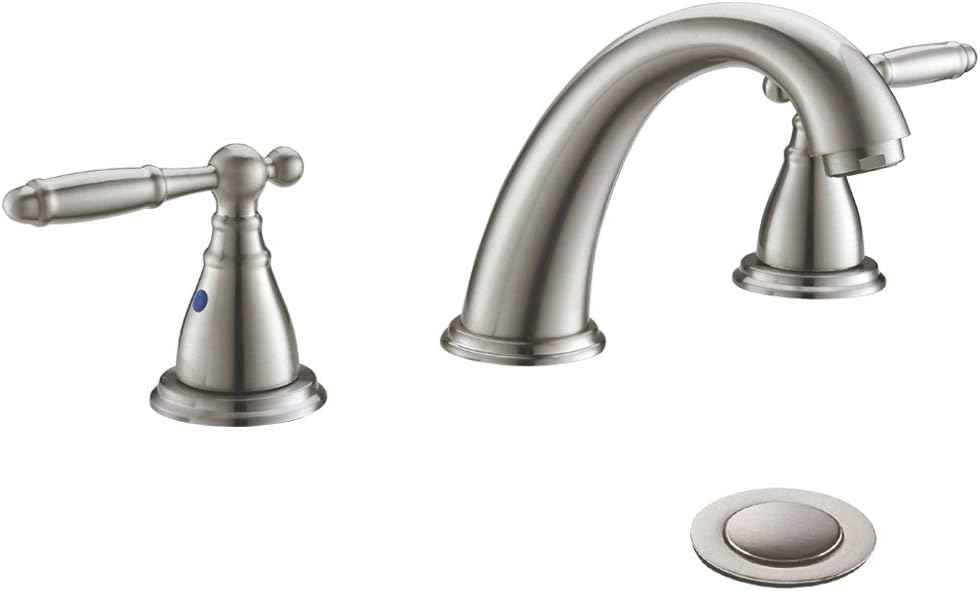 Phiestina 8-Inch Widespread Bathroom Faucet - Chrome, Lead-Free, Metal Pop-Up Drain, Model WF008-4-C