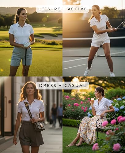 Andrew Scott Women's Golf Polo Shirts 3-Pack | Quick Dry V-Neck Collared Tops for Women