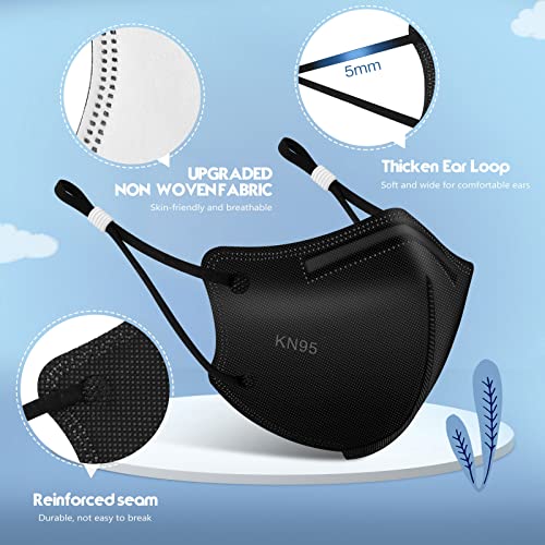 WWDOLL Kids KN95 Face Mask 50 Pack, 5-Layers Breathable KN95 Masks for Children, Black