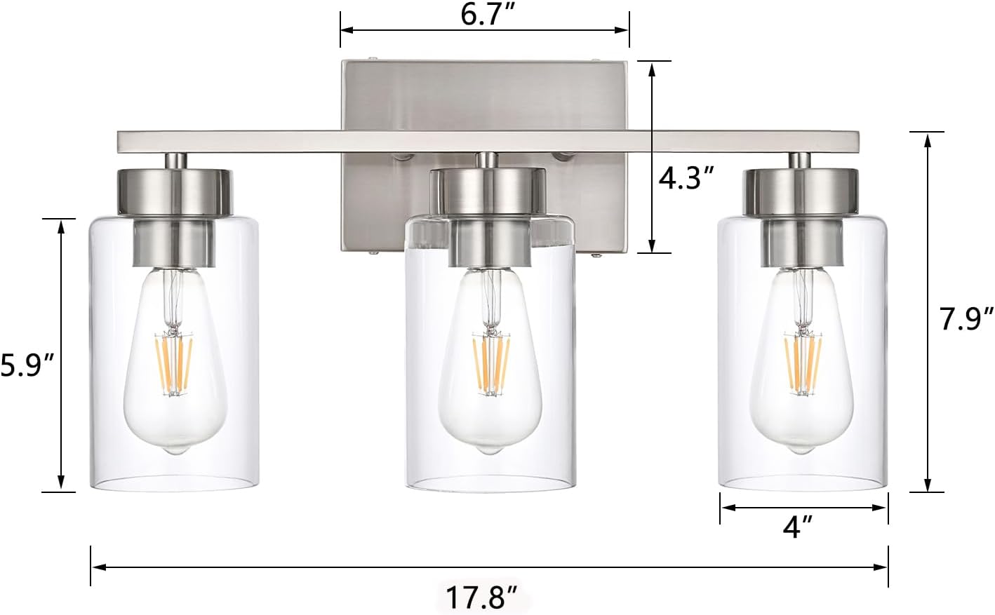 Modern 3-Light Bathroom Vanity Light in Brushed Gold with Clear Glass Shades