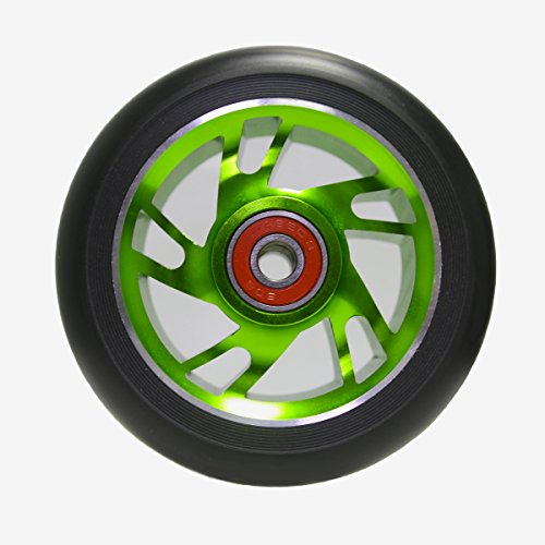 Z-FIRST 2Pcs 100mm Pro Stunt Scooter Wheels with ABEC-9 Bearings (Green) for MGP/Razor/Lucky/Envy/Vokul