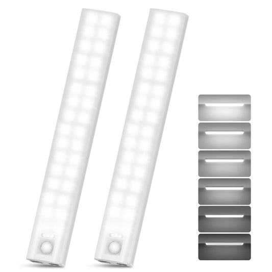 10” Under Cabinet Lighting, 68LEDS Motion Sensor Light Indoor, Rechargeable Battery Magnetic Closet Light, Wireless Under Counter Lights for Kitchen, Stairs, 2-Pack Daylight
